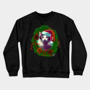 Cat in Christmas wreath Crewneck Sweatshirt